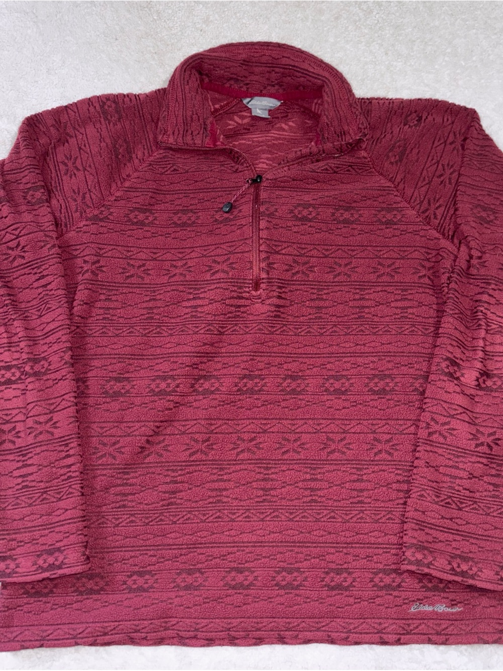 Eddie Bauer Burgundy Quarter Zip Up Sweater with Texture Pattern Women’s Small